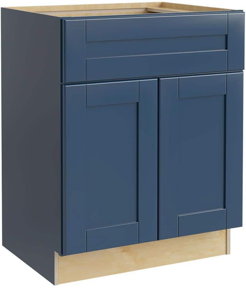 Home Decorators Collection Washington Vessel Blue Plywood Shaker Assembled Vanity Sink Base Kitchen Cabinet Sft Cls 27 in W x 21 in D x 34.5 in H