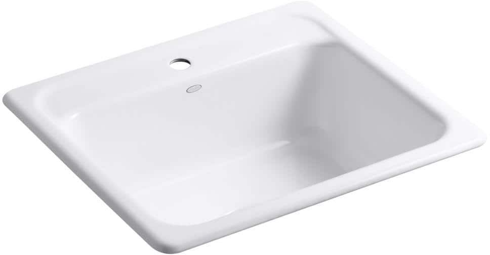 KOHLER Mayfield Drop-In Cast Iron 25 in. 1-Hole Single Bowl Kitchen Sink in White with Basin Rack