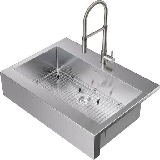 NewAge Products 16- Gauge Stainless Steel 36" Single Bowl Farmhouse Apron Kitchen Sink with Flex Pull Down Faucet (Brushed Nickel)