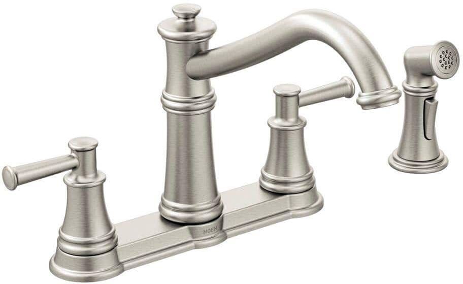 MOEN Belfield 2-Handle Standard Kitchen Faucet with Side Spray in Spot Resist Stainless