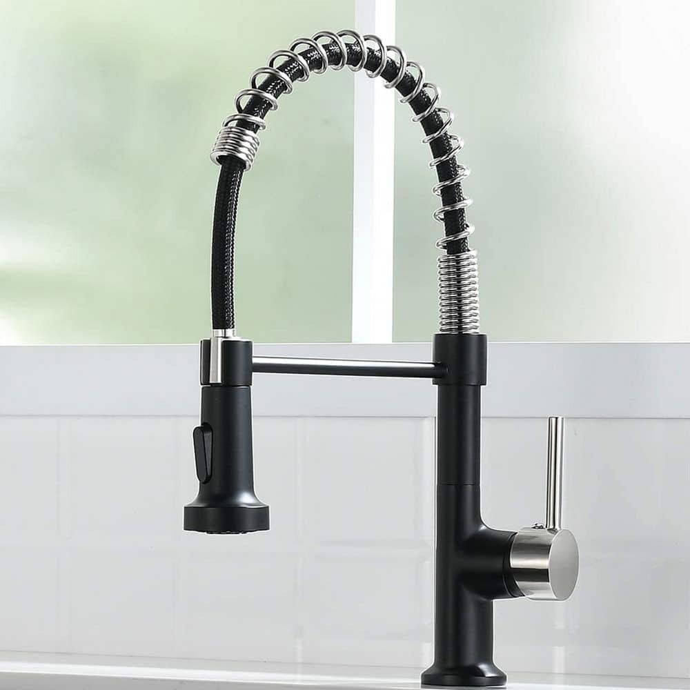 FLG Single-Handle Commercial Pull Down Kitchen Sink Faucet With Sprayer 1-Hole Kitchen Faucets Taps Brushed Nickel and Black