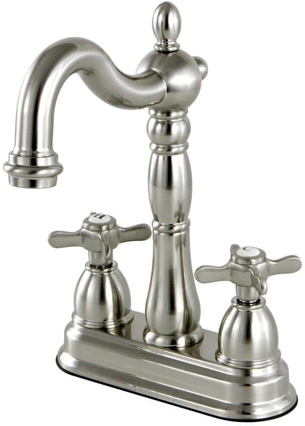 Kingston Victorian Cross 2-Handle Bar Faucet in Brushed Nickel