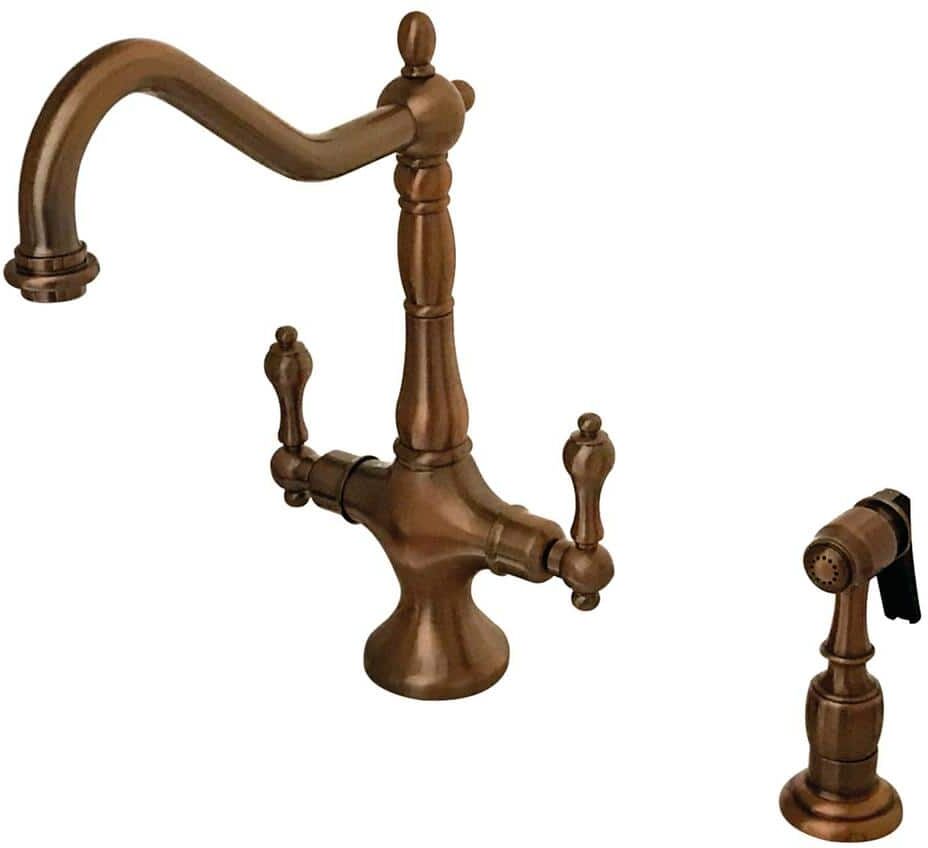 Kingston Heritage 2-Handle Kitchen Faucet with Side Sprayer in Antique Copper