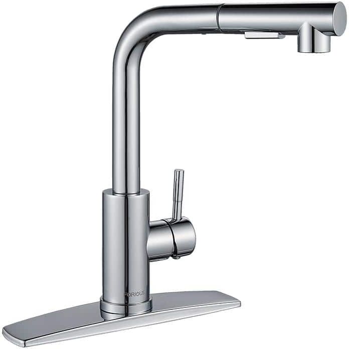 FORIOUS Kitchen Faucet with Single-Handle Pull Down Sprayer Sink Faucet in Chrome