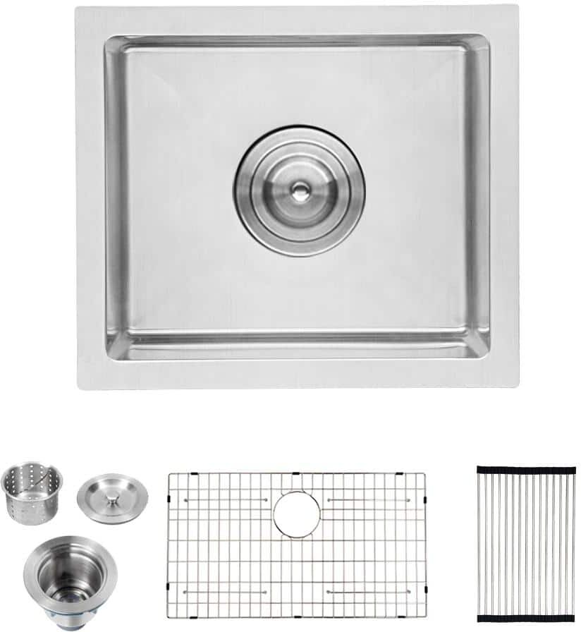 14 in. x 18 in. Undermount Single Bowl 16-Gauge Brushed Nickel Stainless Steel Bar Prep Kitchen Sink with Accessories