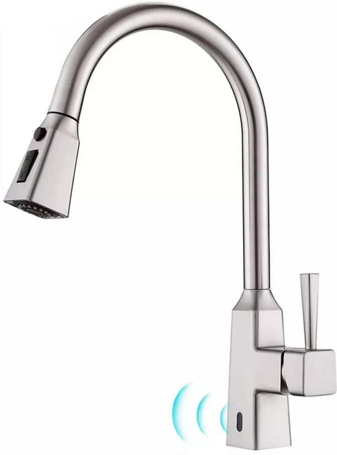 FLG Touchless Pull Down Kitchen Faucet With Sprayer Brushed Nickel Kitchen Sink Faucet 1-Hole Smart Modern 1 Handle Taps