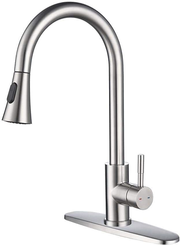 matrix decor Single Handle Pull Down Sprayer Kitchen Faucet with Deckplate in Brushed Nickel