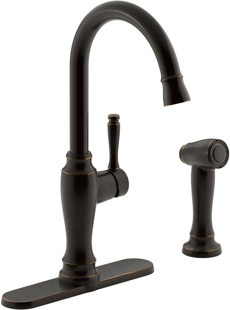 KOHLER Arsdale Single-Handle Standard Kitchen Faucet with Swing Spout and Sidespray in Oil-Rubbed Bronze