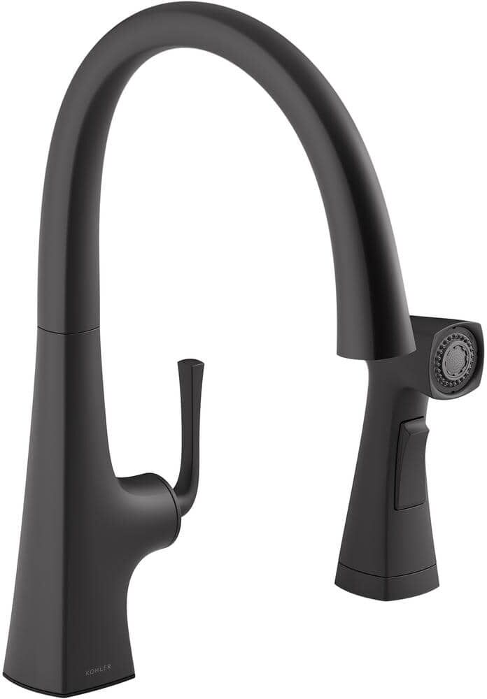 KOHLER Graze Single Handle Standard Kitchen Faucet with Swing Spout and Sidespray in Matte Black