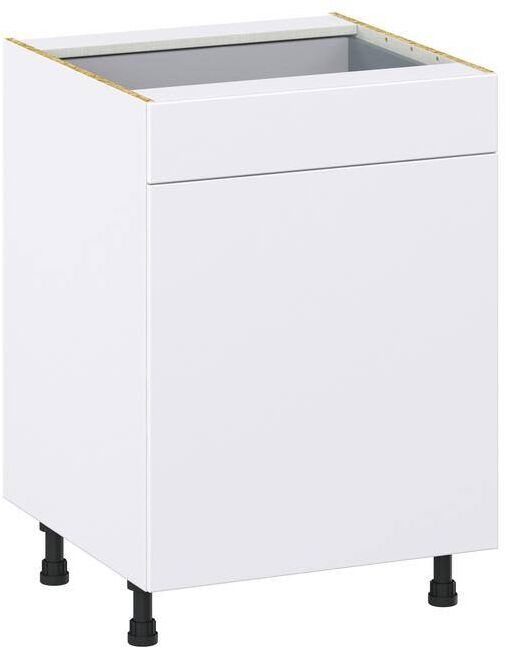 J COLLECTION Fairhope Bright White Slab Assembled Base Kitchen Cabinet With a Pull Out (24 in. W x 34.5 in. H x 24 in. D)