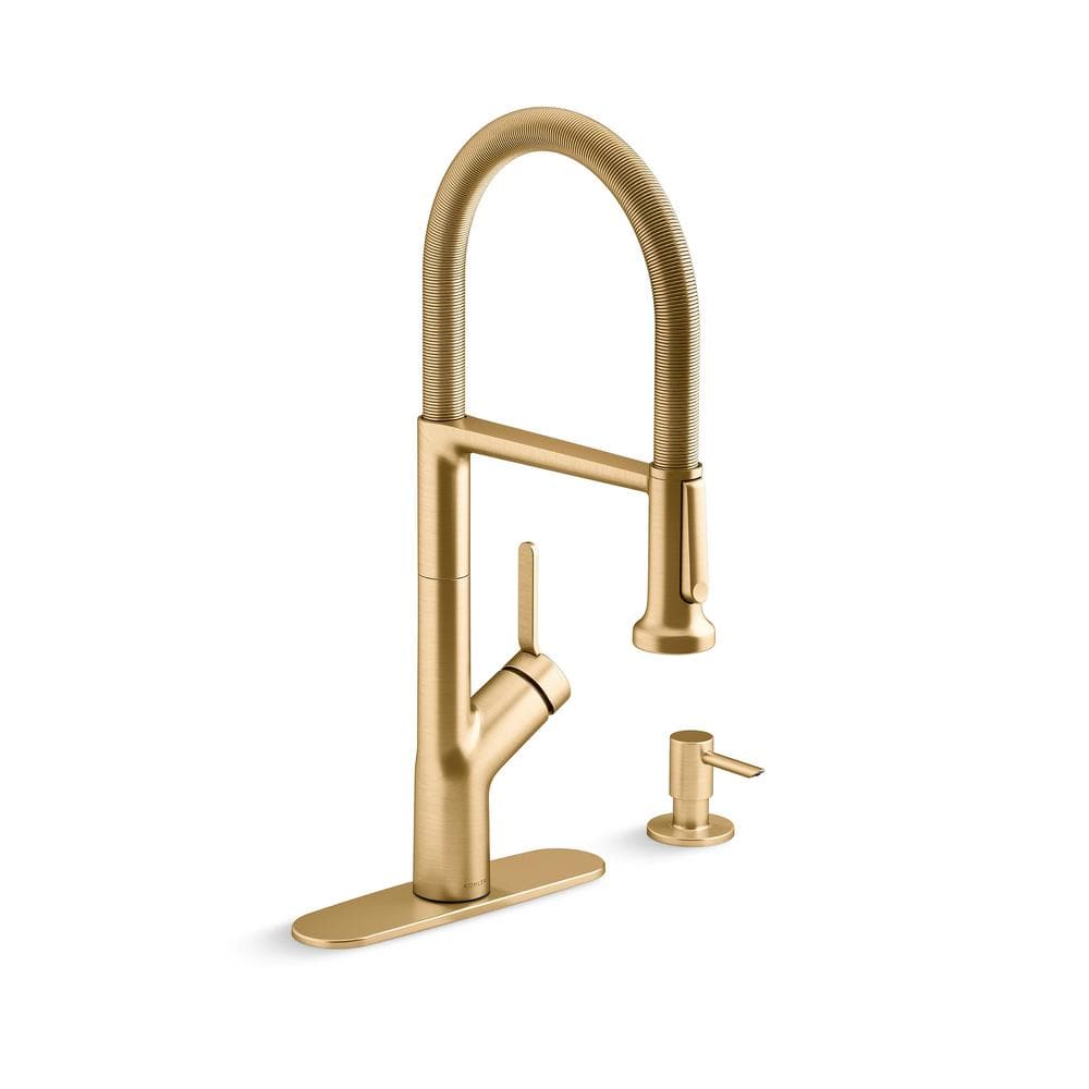 KOHLER Setra Single-Handle Semi-Professional Kitchen Sink Faucet with Soap Dispenser in Vibrant Brushed Moderne Brass