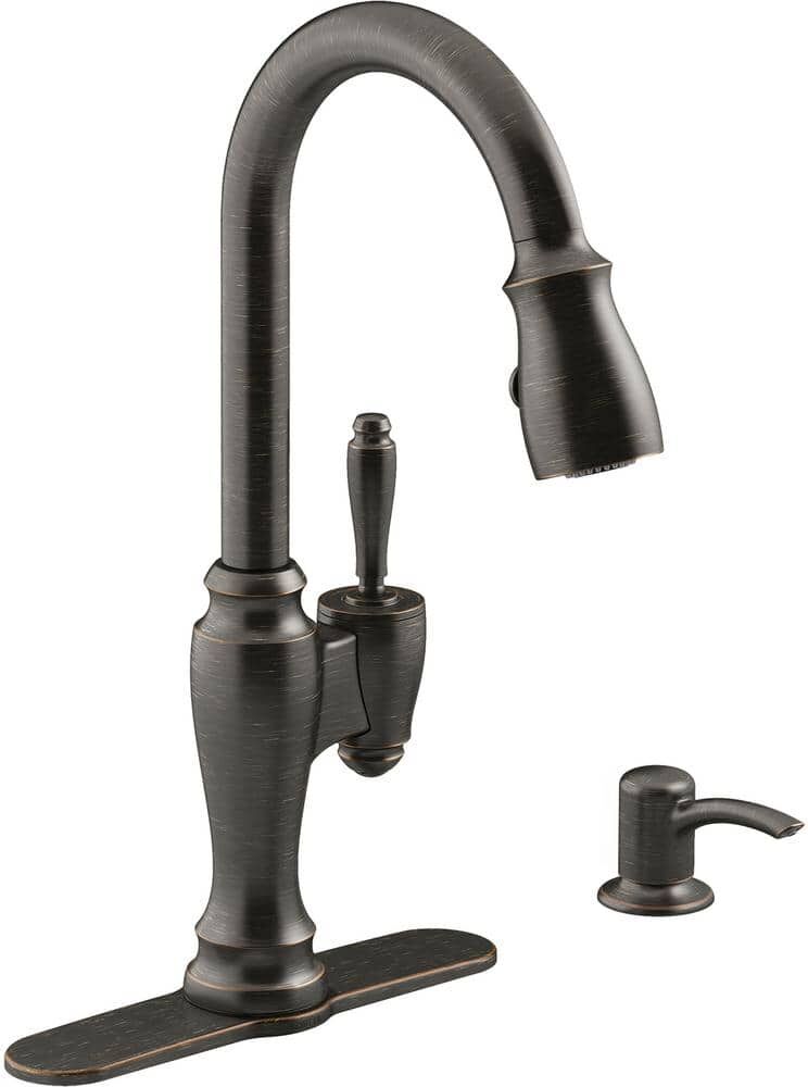 KOHLER Arsdale Single-Handle Pull-Down Sprayer Kitchen Faucet with Soap/Lotion Dispenser in Oil-Rubbed Bronze