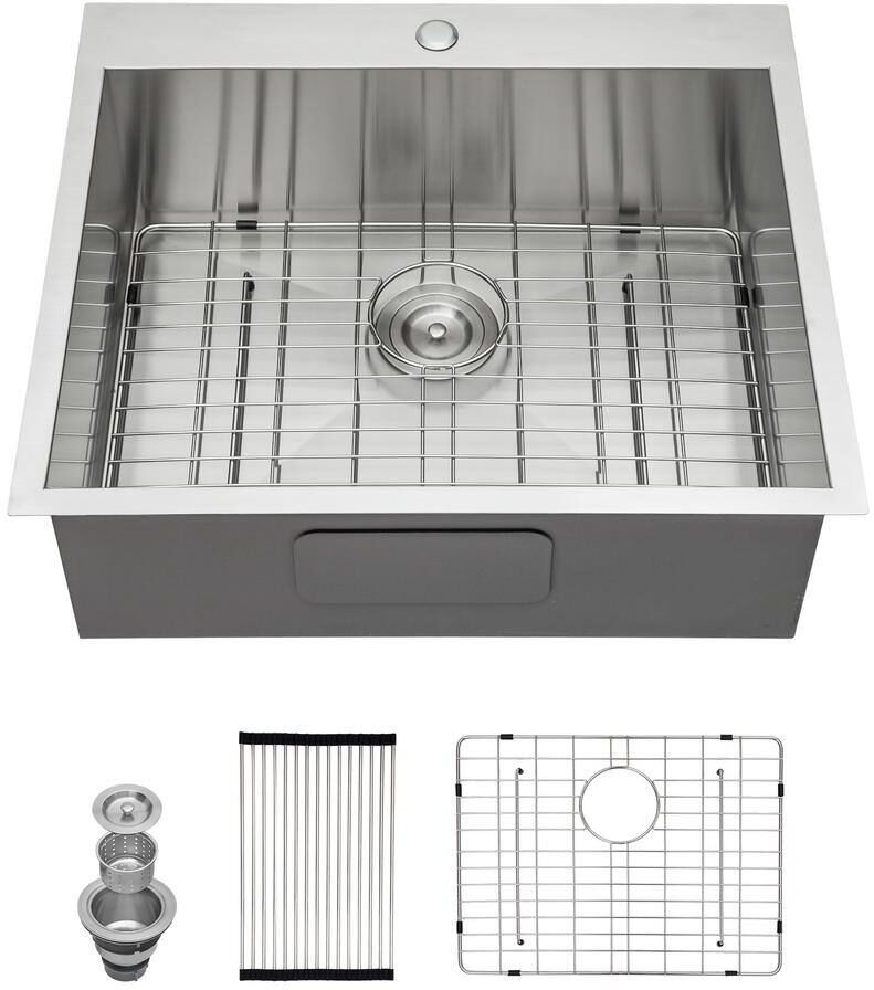 Brushed Nickel Stainless Steel 25 in. x 22 in. Single Bowl Undermount Kitchen Sink with Bottom Grid