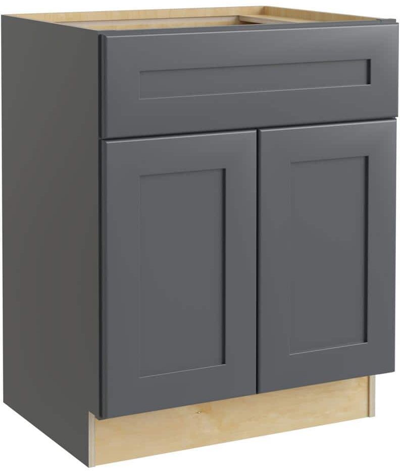 Home Decorators Collection Newport Deep Onyx Plywood Shaker Assembled Sink Base Kitchen Cabinet Soft Close 27 in W x 24 in D x 34.5 in H