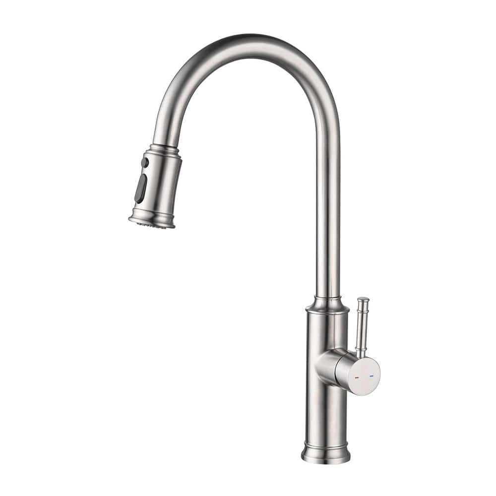 FLG Single Handle Pull Down Sprayer Kitchen Faucet with Advanced Spray Modern Stainless Steel Sink Faucets in Brushed Nickel
