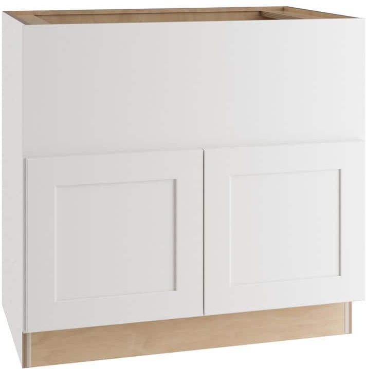 Home Decorators Collection Newport Pacific White Plywood Shaker Assembled Sink Base Kitchen Cabinet Soft Close 36 in W x 24 in D x 34.5 in H