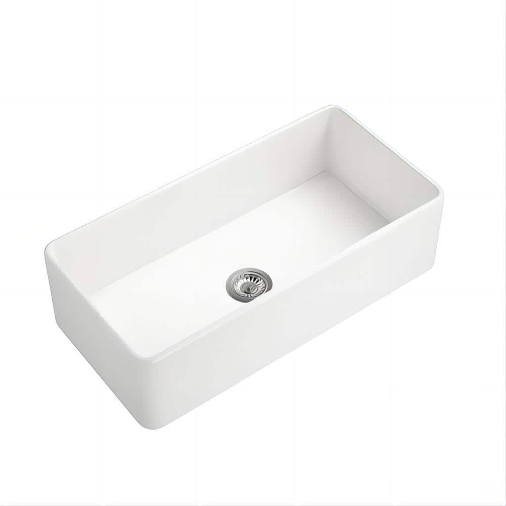 Modland Teresa 36 in. Undermount Single Bowl White Ceramic Farmhouse Apron Front Kitchen Sink