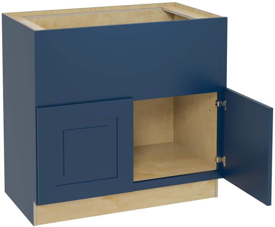 Home Decorators Collection Grayson Mythic Blue Painted Plywood Shaker Assembled Sink Base Kitchen Cabinet Soft Close 36 in W x 24 in D x 34.5 in H