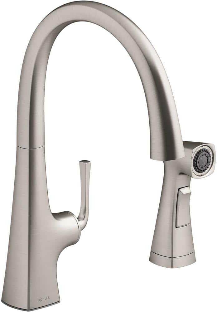 KOHLER Graze Single Handle Standard Kitchen Faucet with Swing Spout and Sidespray in Vibrant Stainless