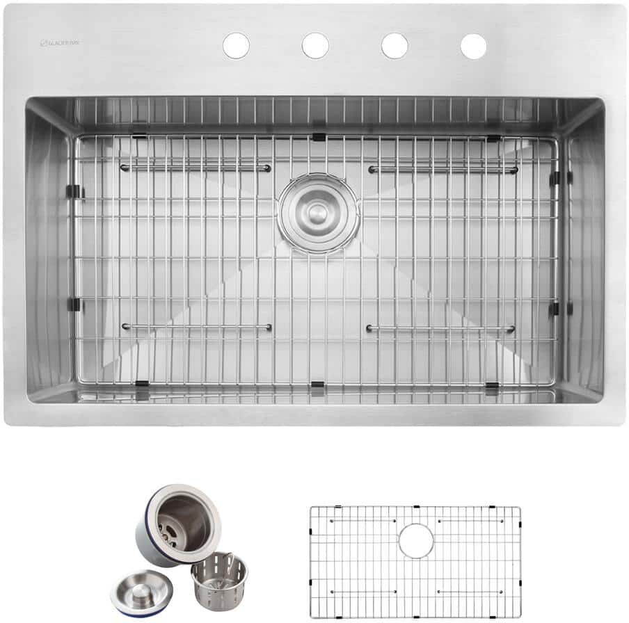 Glacier Bay Professional Tight Radius 32 in. Drop-In Single Bowl 16 Gauge Stainless Steel Kitchen Sink with Accessories