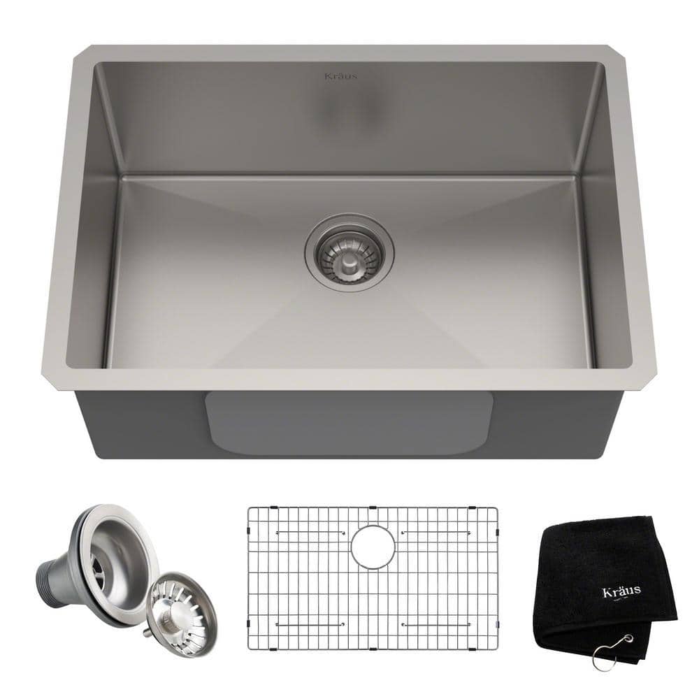 KRAUS Standart PRO 26 in. Undermount Single Bowl 16 Gauge Stainless Steel Kitchen Sink with Accessories