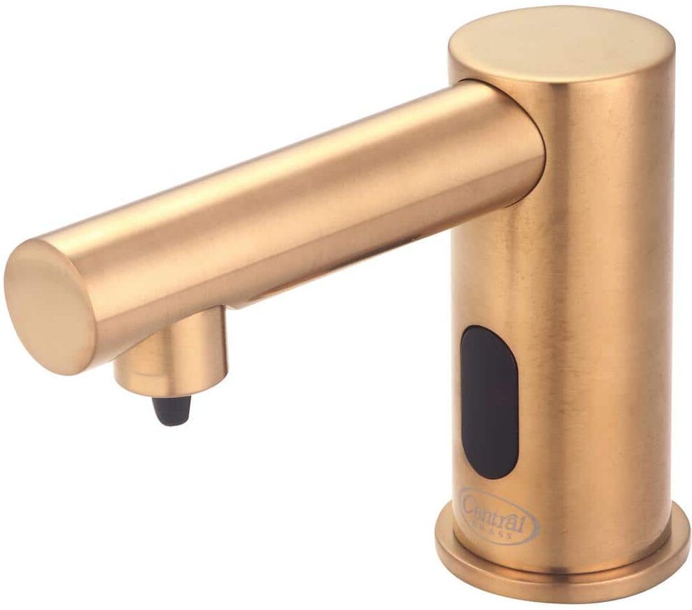 Central Brass Single Hole No Handle Deck Mount Electronic Sensor Utility Faucet Soap Dispenser Brushed Gold