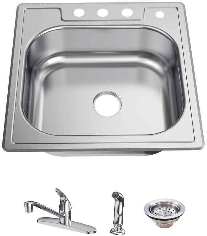 Glacier Bay 25 in. Drop-In Single Bowl 20 Gauge Stainless Steel Kitchen Sink with Faucet and Sprayer