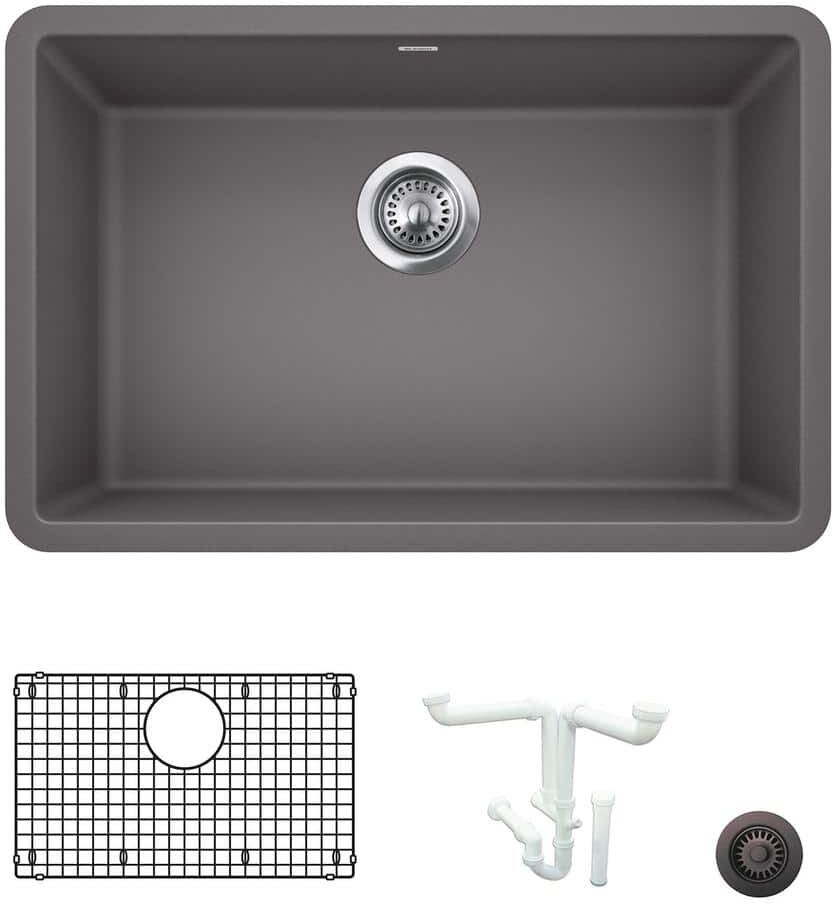 Blanco Precis 26.81 in. Undermount Single Bowl Cinder Granite Composite Kitchen Sink Kit with Accessories