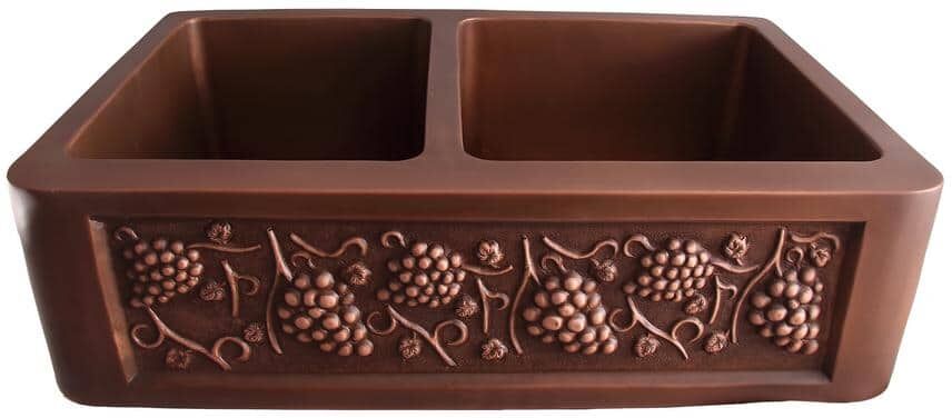 Barclay Products Concord Farmhouse Apron Front Copper 33 in. 60/40 Double Bowl Kitchen Sink