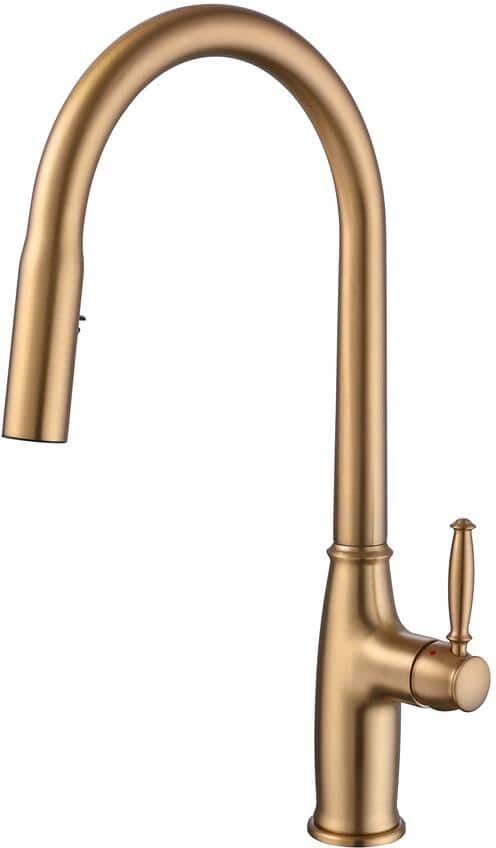 AIMADI Single -Handle Pull Down Sprayer Kitchen Faucet with Advanced Spra Single Hole Brass Kitchen Sink Taps in Brushed Gold