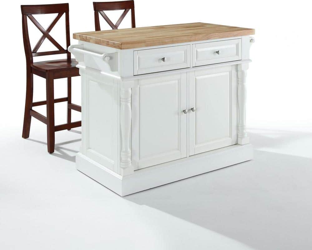 CROSLEY FURNITURE Oxford White Kitchen Island with x-Back Stools