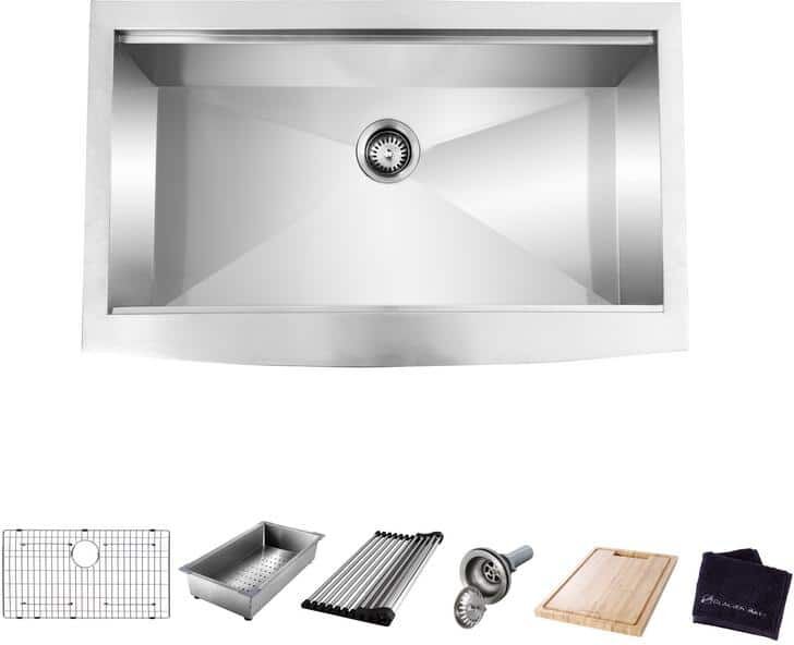 Glacier Bay Zero Radius 30 in. Apron-Front Single Bowl 18 Gauge Stainless Steel Kitchen Sink with Accessories