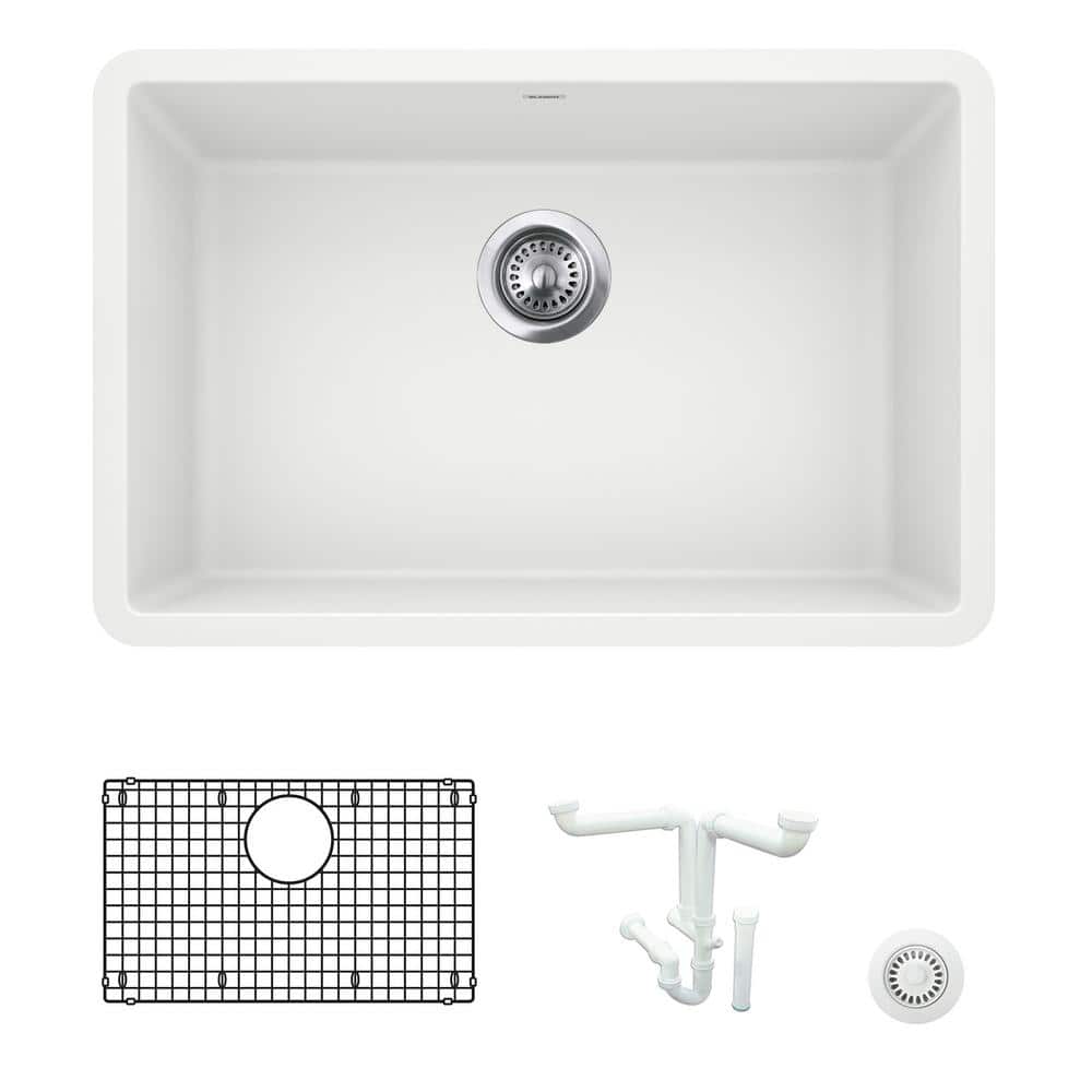 Blanco Precis 26.81 in. Undermount Single Bowl White Granite Composite Kitchen Sink Kit with Accessories