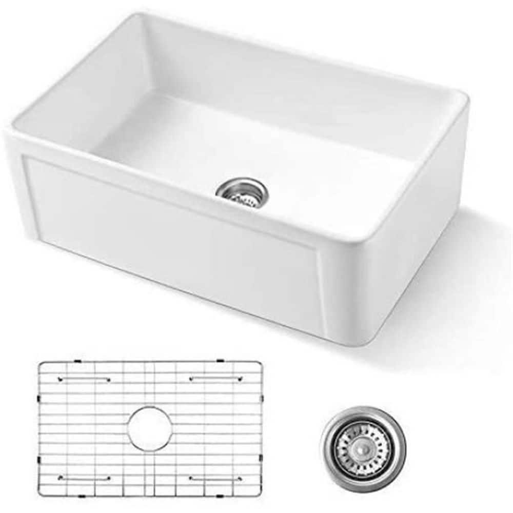 Antique White Fireclay Ceramic 30 in. Single Bowl Farmhouse Apron Workstation Kitchen Sink without Faucet