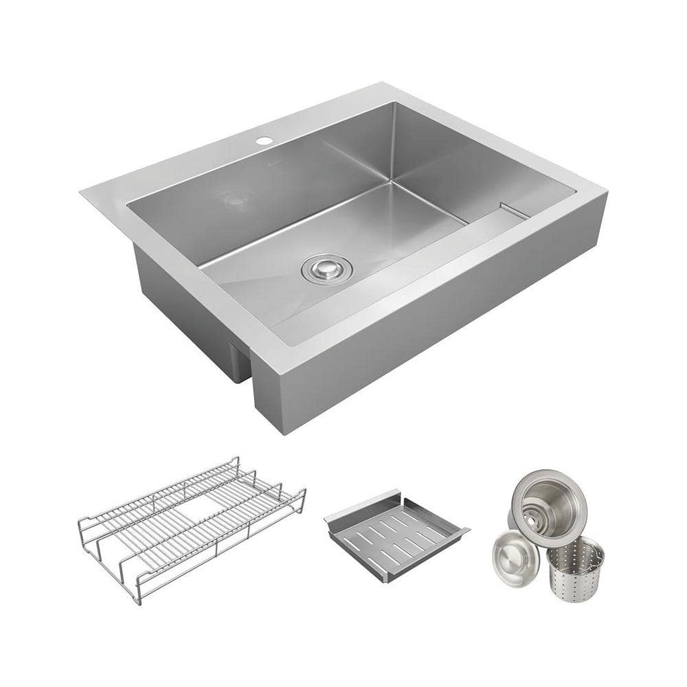 Elkay Dart Canyon 33 in. Farmhouse/Apron-Front 1-Bowl 16-Gauge  Stainless Steel Workstation Sink w/Accessories