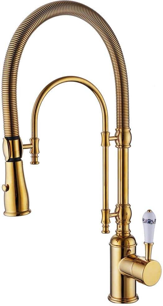 AIMADI Single Handle Pull Down Sprayer Kitchen Faucet with Advanced Spray Spring 1-Hole Kitchen Sink Faucets in Polished Gold