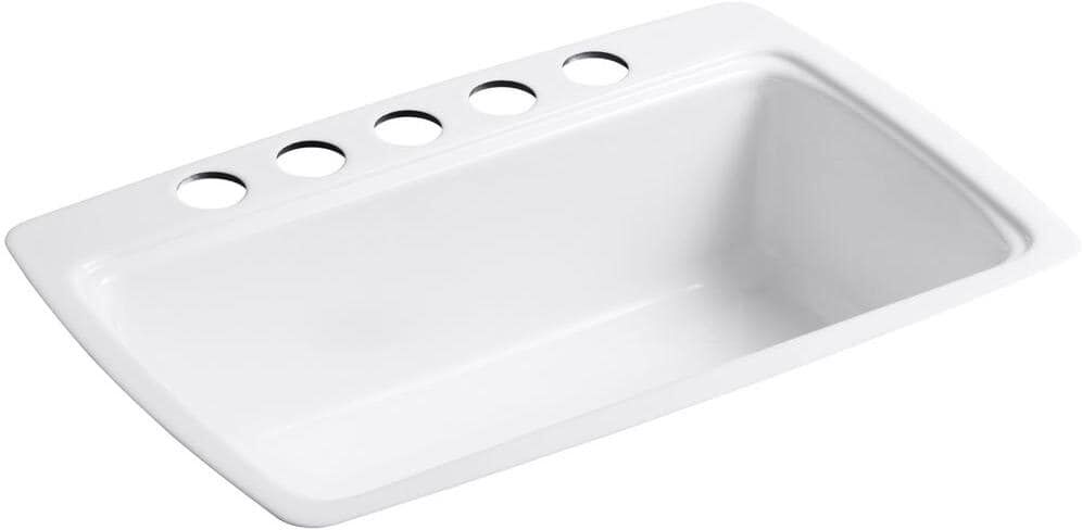 KOHLER Cape Dory Undermount Cast Iron 33 in. 5-Hole Single Bowl Kitchen Sink in White