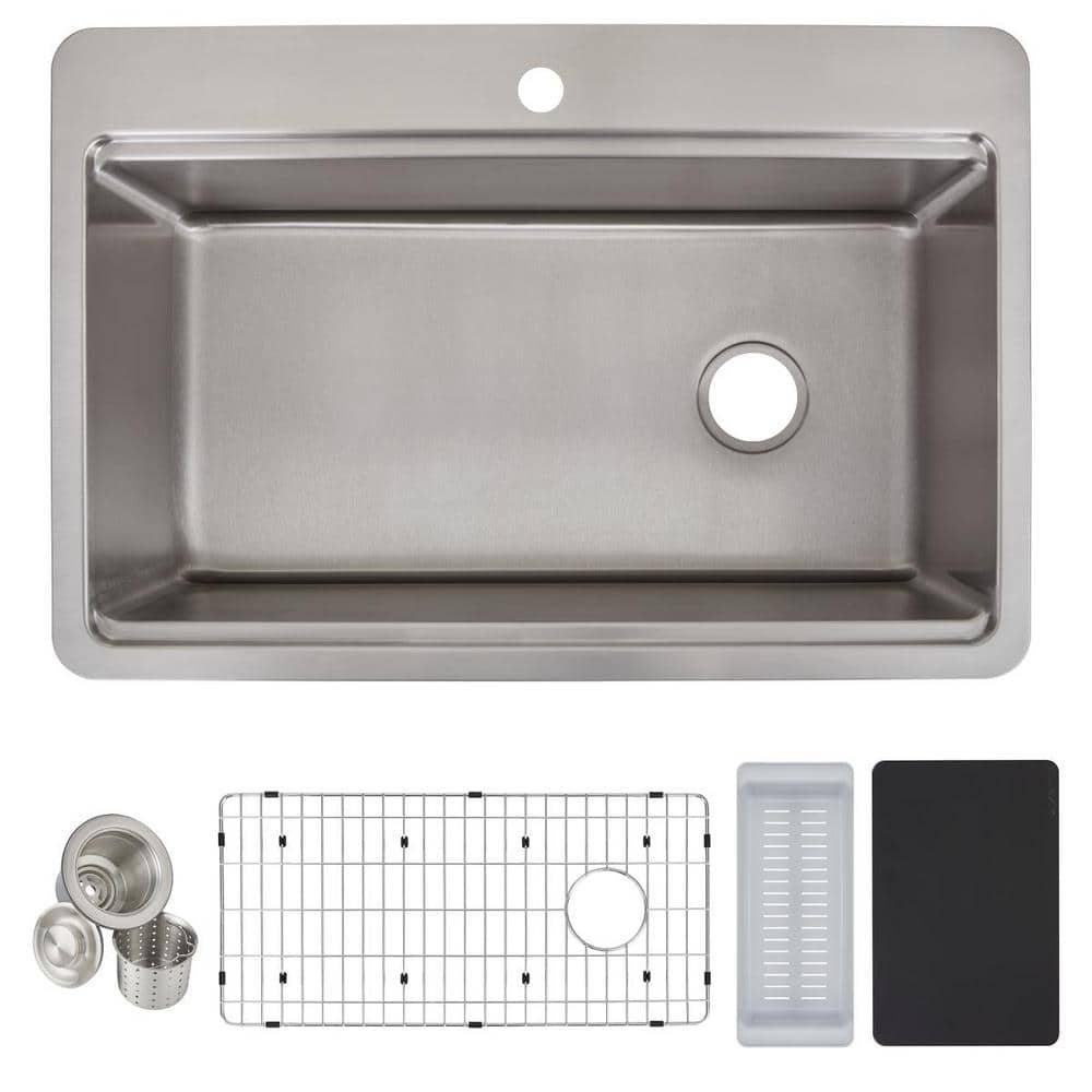 Elkay Avenue 33in. Dual Mount 1 Bowl 18 Gauge  Stainless Steel Sink w/ Accessories