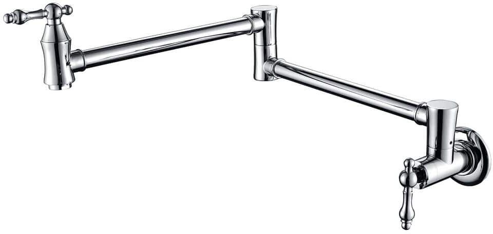 WELLFOR Wall Mount Pot Filler with Double Handle 4 GPM Kettle Faucets for Modern Kitchen in Chrome