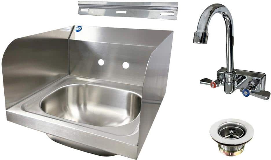 Cooler Depot 15  in. Commercial NSF SS hand Sink with 2-splashes and faucet