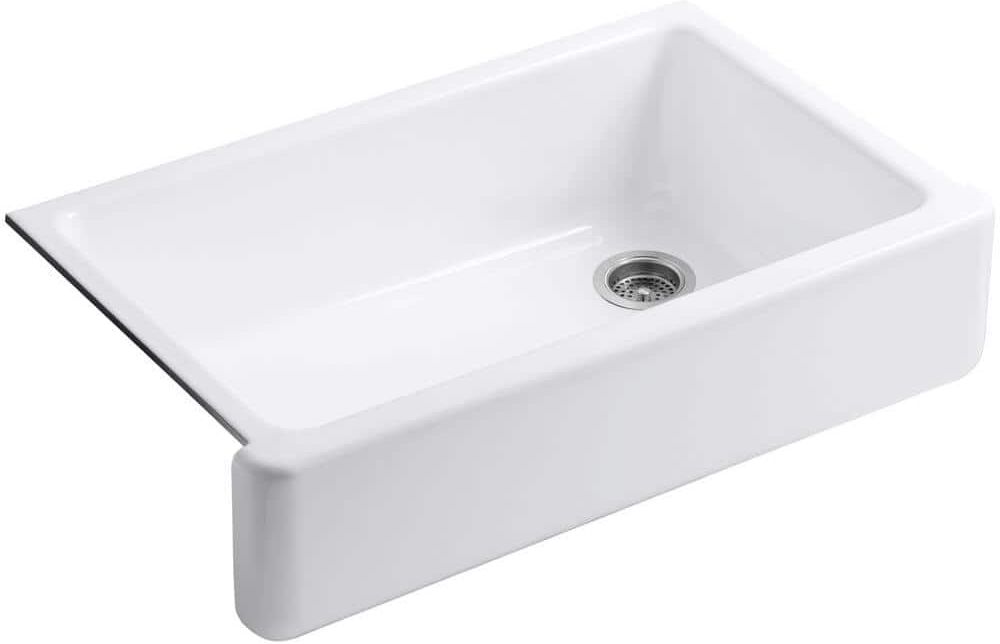 KOHLER Whitehaven Farmhouse Undermount Self-Trimming Apron Front Cast Iron 36 in. Single Bowl Kitchen Sink in White