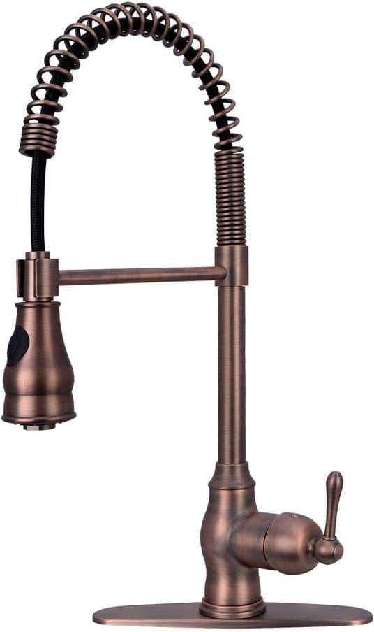 Akicon Single Handle Pre-Rinse Spring Pull-Down Sprayer Kitchen Faucet in Antique Bronze