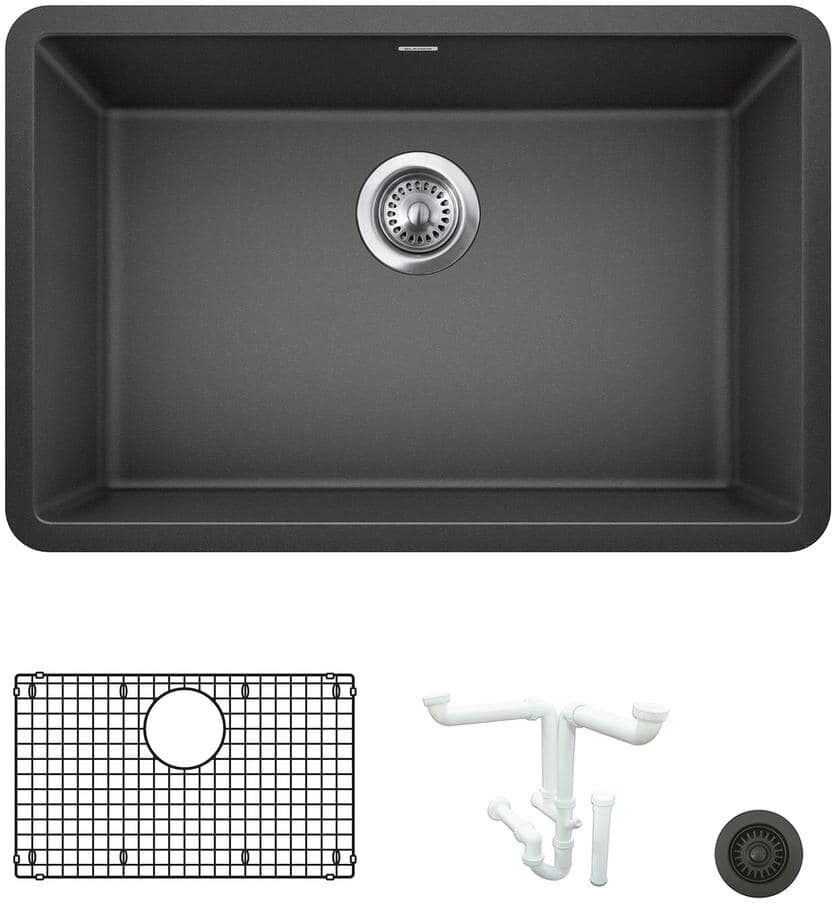 Blanco Precis 26.81 in. Undermount Single Bowl Anthracite Granite Composite Kitchen Sink Kit with Accessories