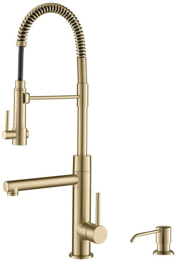 KRAUS Artec Pro Single-Handle Pull Down Sprayer Kitchen Faucet with Soap Dispsenser in Spot Free Antique Champagne Bronze