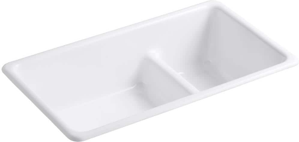 KOHLER Iron Tones Smart Divide Drop-In Undermount Cast Iron 33 in. Double Bowl Kitchen Sink in White