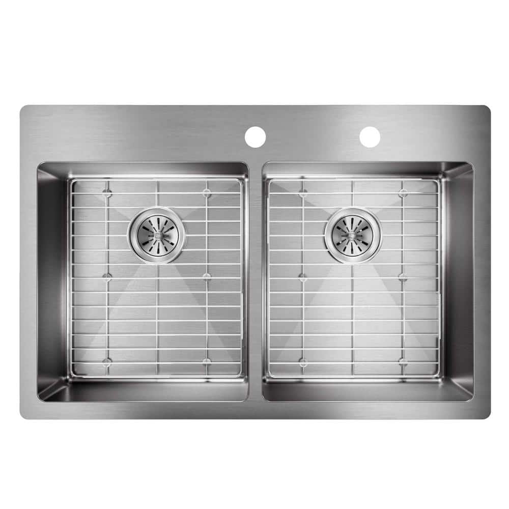 Elkay Crosstown Drop-In/Undermount Stainless Steel 33 in. 2-Hole Double Bowl Kitchen Sink with Bottom Grids