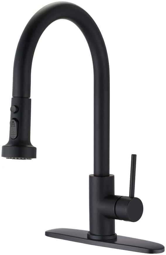 Fapully Single Handle Pull Down Sprayer Kitchen Faucet with in Matte Black Modern Stainless Steel Soap Dispenser Kitchen Faucet