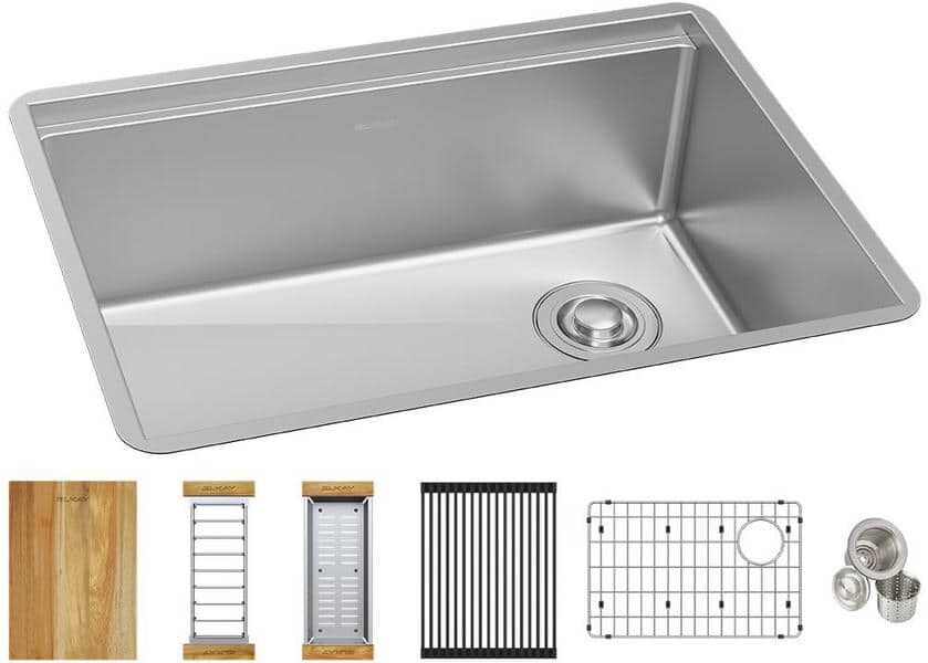 Elkay Crosstown 26in. Undermount 1 Bowl 18 Gauge  Stainless Steel Workstation Sink w/Accessories