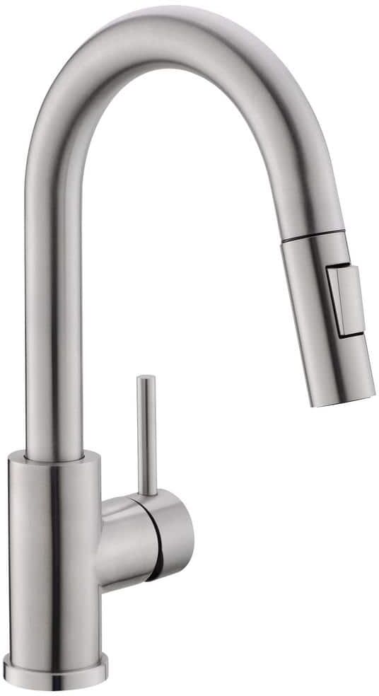 Boyel Living Stainless Steel Single Handle Pull Down Bar Faucet with Water Supply Hoses and Ceramic Disc Cartridge in Brushed Nickel