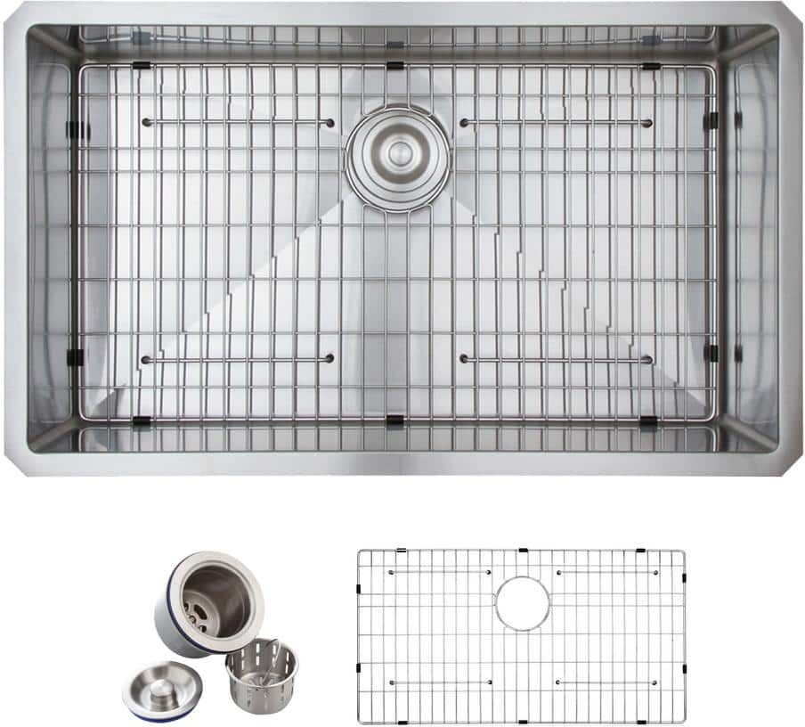 Glacier Bay Professional Tight Radius 32 in. Undermount Single Bowl 16 Gauge Stainless Steel Kitchen Sink with Accessories